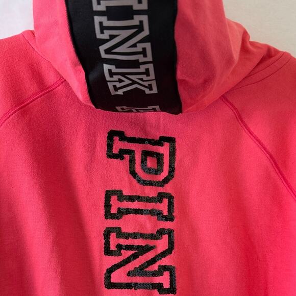 Victoria’s Secret PINK Nation Sequin Zip Hoodie L/XL Gray Reflective Thumbholes - Picture 10 of 16